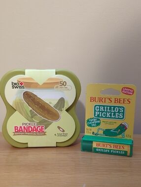 Burt's Bees Grillo's Pickles Lip Balm AND BioSwiss Pickle Shaped Bandages - 50ct